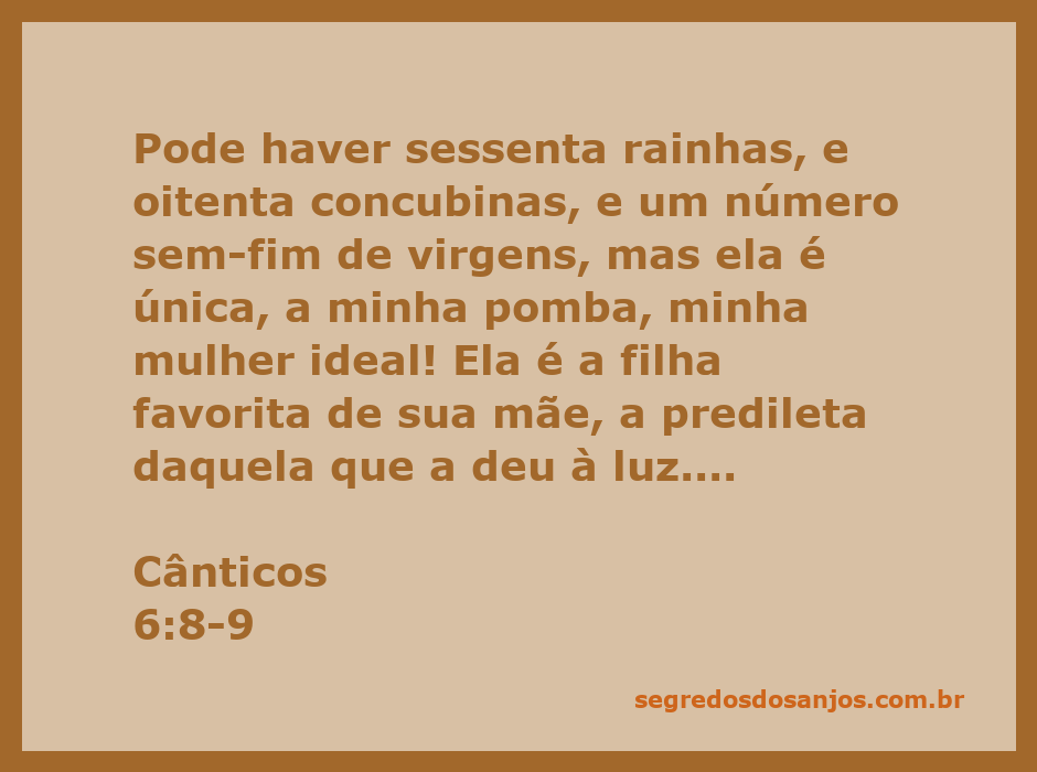 Ilustração da passagem bíblica Cânticos 6:8-9, destacando a singularidade e beleza da amada.