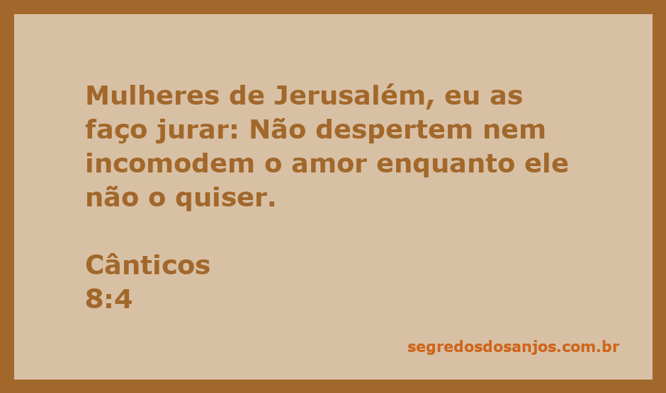 Versículo de Cânticos 8:4, destacando a importância do amor e do respeito no relacionamento.