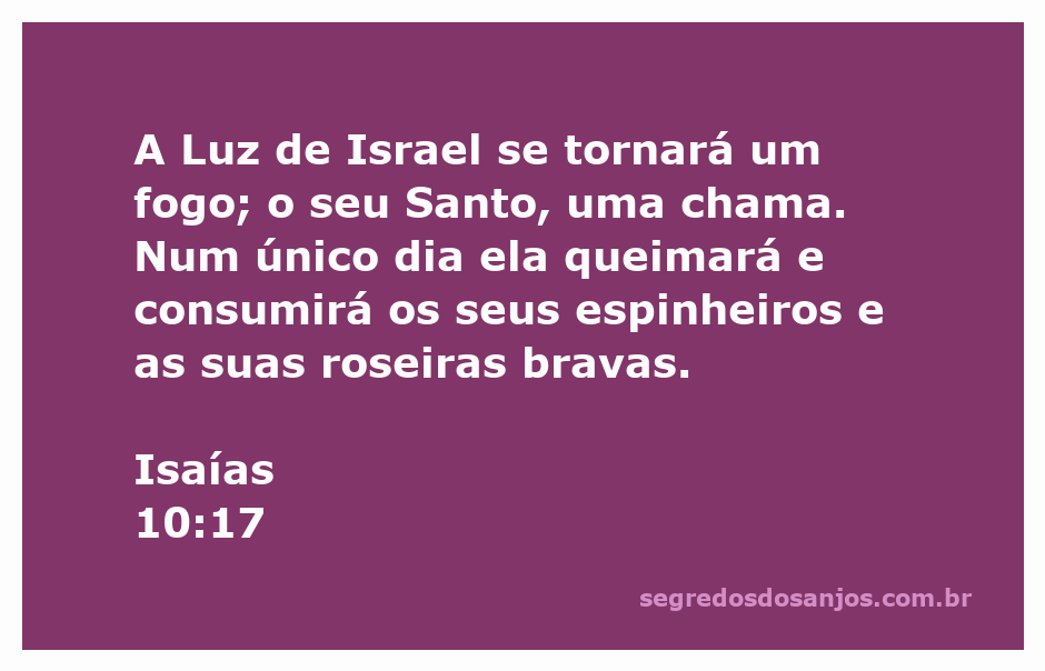 A imagem representa Isaías 10:17, destacando a luz de Israel como um fogo que consome espinheiros e roseiras bravas.