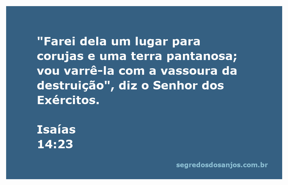 Uma ilustração representando a passagem de Isaías 14:23, com corujas em um ambiente desolado e pantanoso.