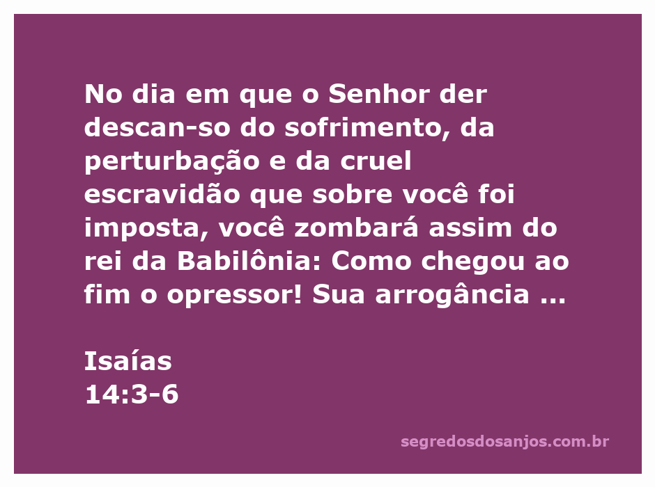 Representação artística da libertação do povo de Israel e a queda do rei da Babilônia, simbolizando paz e descanso após o sofrimento.