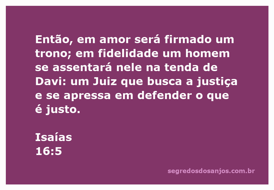 Ilustração do trono de justiça com a citação de Isaías 16:5 destacando amor e fidelidade.