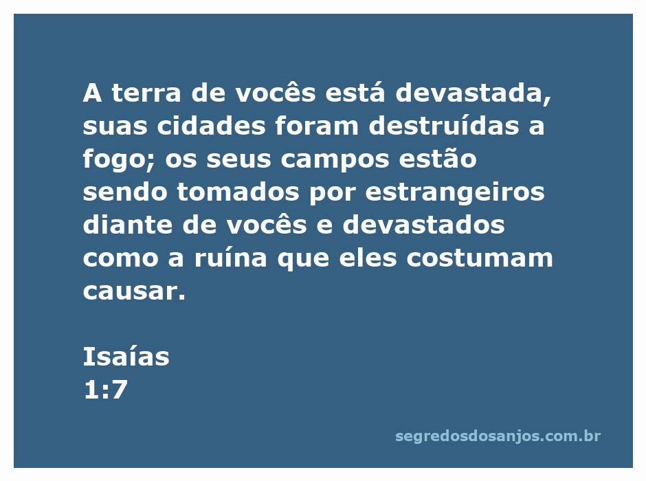Imagem representando a devastação da terra e cidades em Isaías 1:7, com campos sendo tomados por estrangeiros.