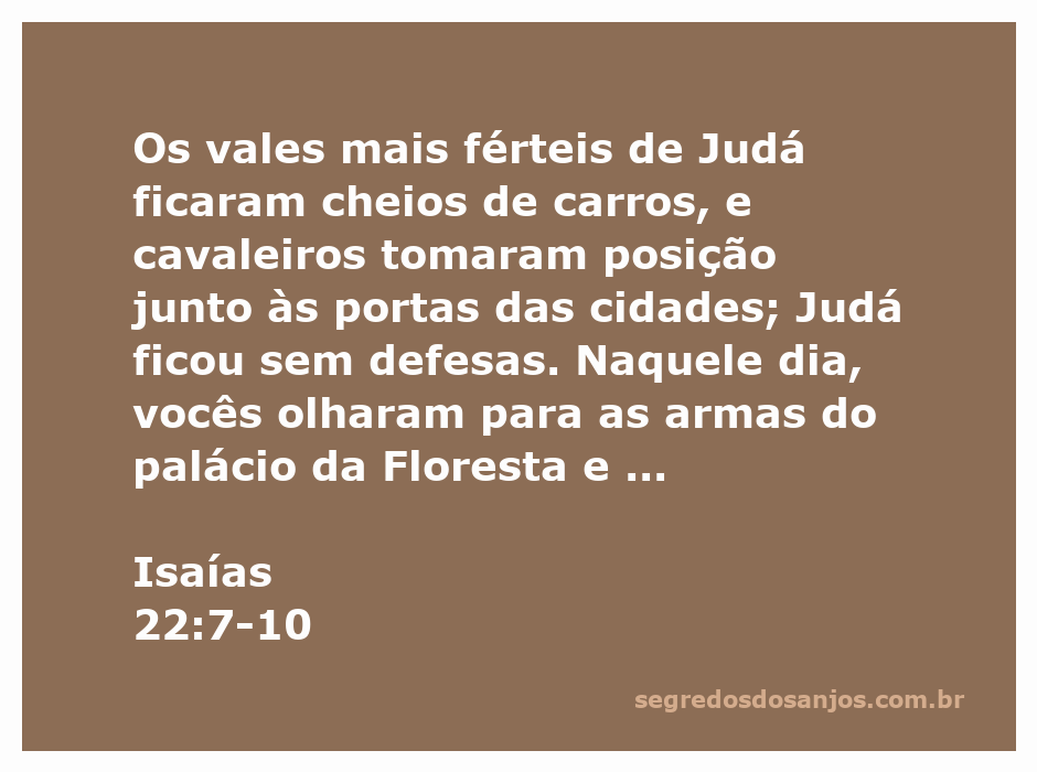 Representação visual de Isaías 22:7-10, mostrando a Cidade de Davi e os muros de Jerusalém com brechas, carros e cavaleiros nas proximidades.