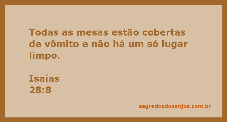 Mesa desordenada coberta de vômito, simbolizando a corrupção e a degradação moral mencionadas em Isaías 28:8.