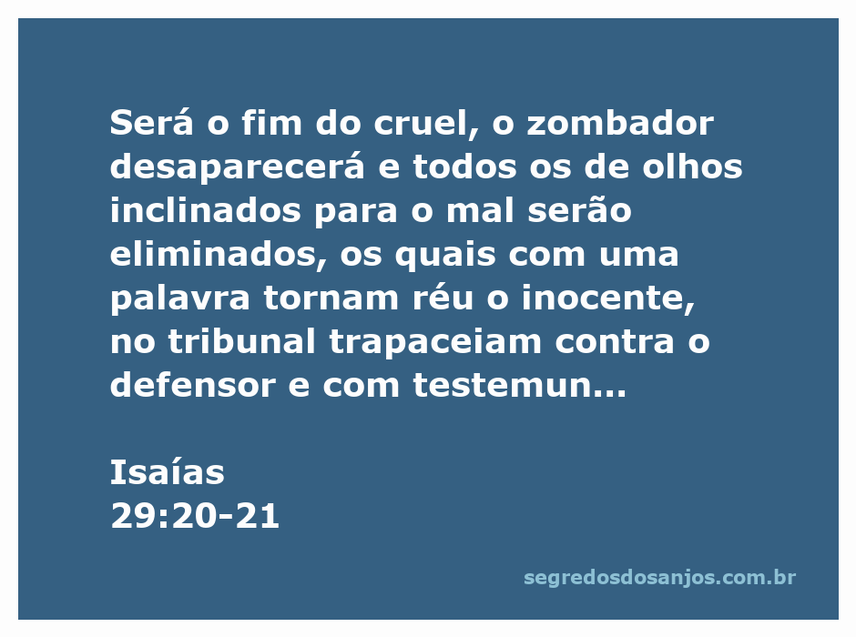 Ilustração inspiradora do versículo Isaías 29:20-21, representando a justiça divina e o fim da maldade.