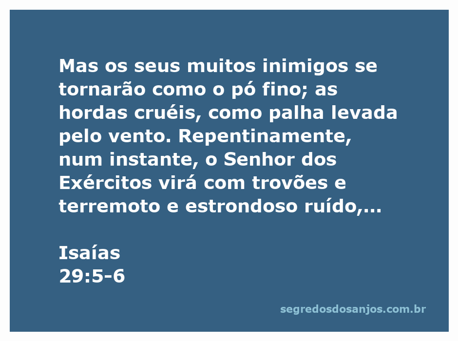 Imagem que representa a passagem de Isaías 29:5-6, simbolizando a queda dos inimigos sob a força de Deus, com elementos como trovões, terremotos e fogo.
