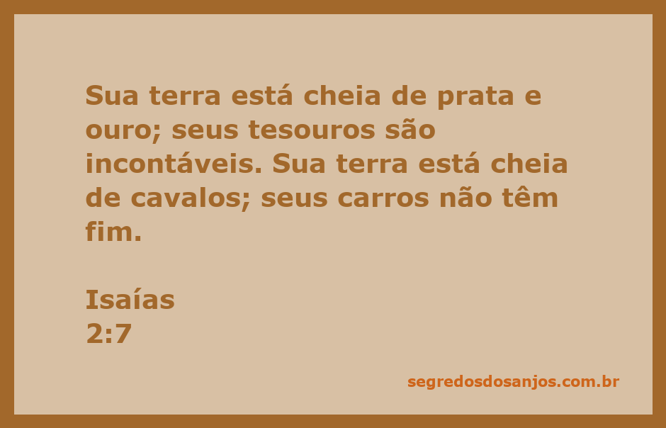 Imagem representando a abundância e riqueza descritas em Isaías 2:7, com símbolos de prata, ouro, cavalos e carros.
