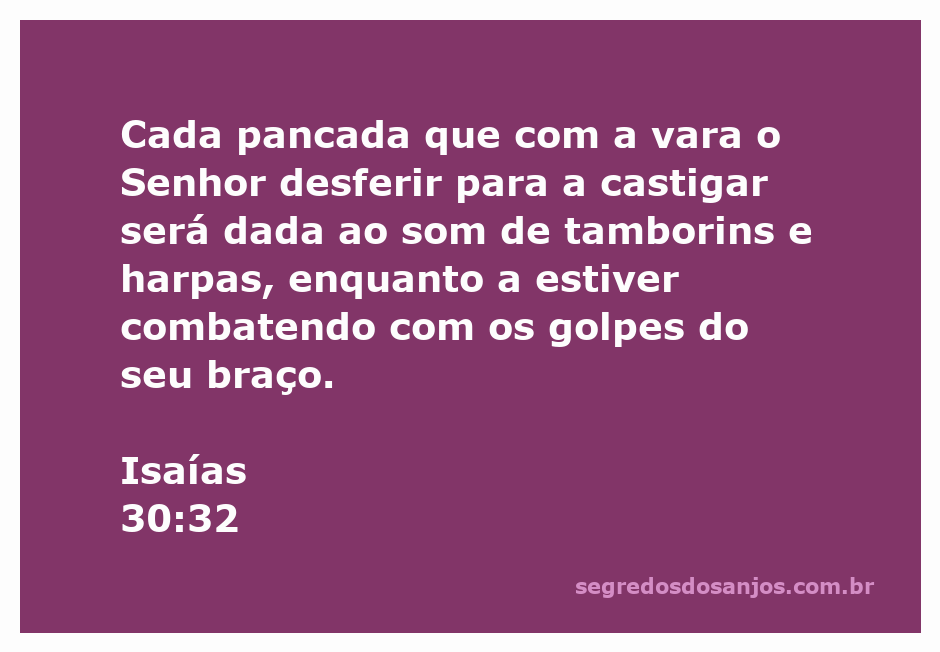 Imagem representativa de Isaías 30:32, mostrando uma cena de batalha com tamborins e harpas ao fundo.