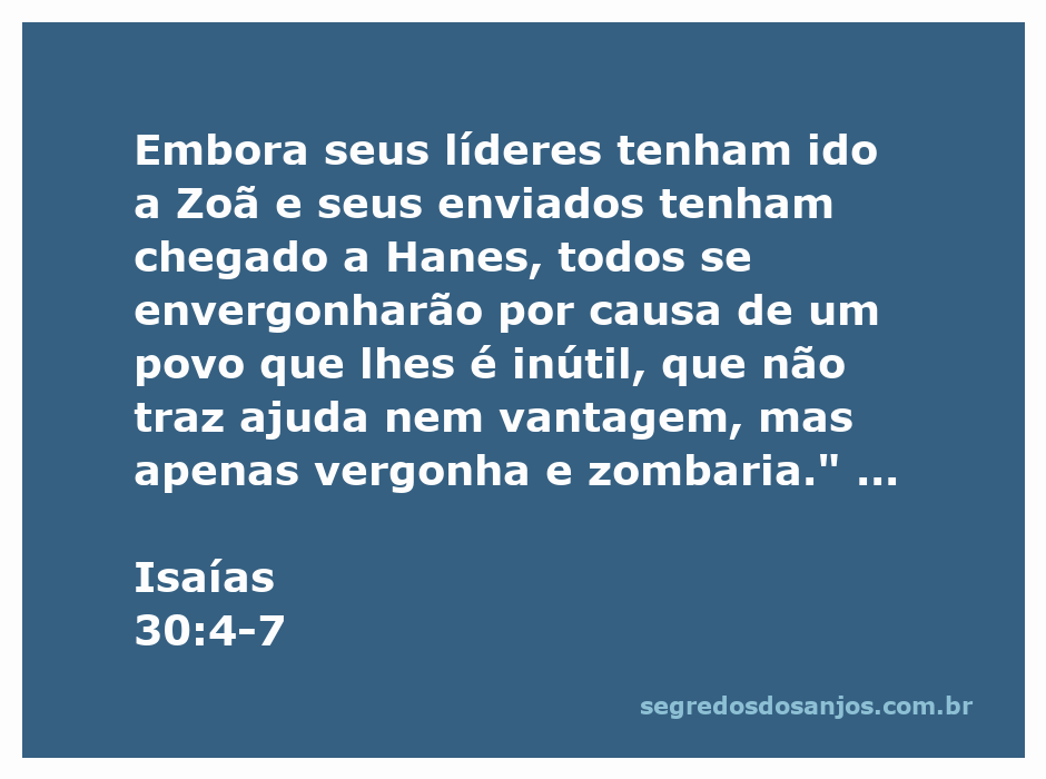 Ilustração da passagem bíblica Isaías 30:4-7, destacando a advertência contra a busca de ajuda no Egito.