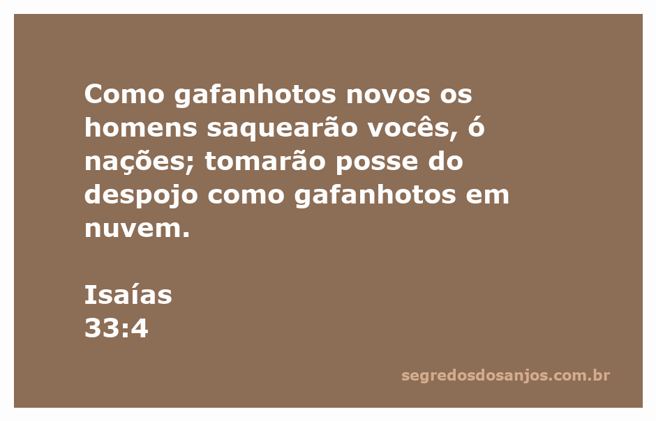 Ilustração de gafanhotos simbolizando a invasão e pilhagem, representando a mensagem de Isaías 33:4.