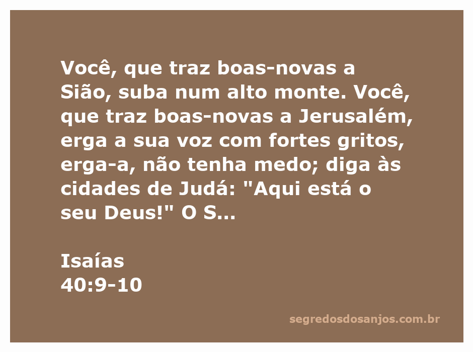 Imagem inspiradora de uma pessoa proclamando boas-novas em um alto monte, representando Isaías 40:9-10.