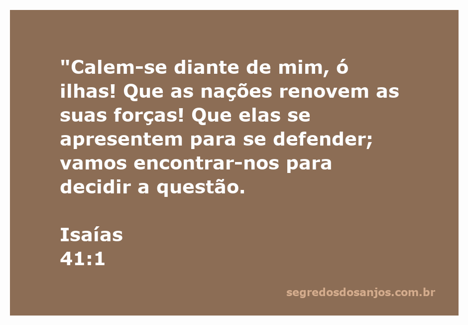 Ilustração do versículo Isaías 41:1, onde as nações se preparam para se defender diante de Deus.