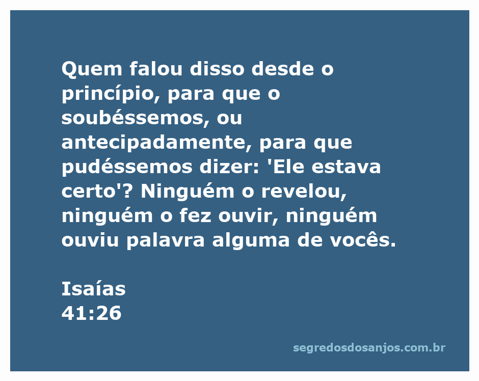 Ilustração do versículo Isaías 41:26, destacando a importância da revelação divina e a certeza das profecias.