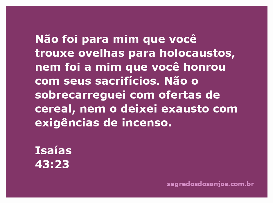 Imagem representativa do versículo Isaías 43:23, destacando a mensagem de Deus sobre sacrifícios e ofertas.
