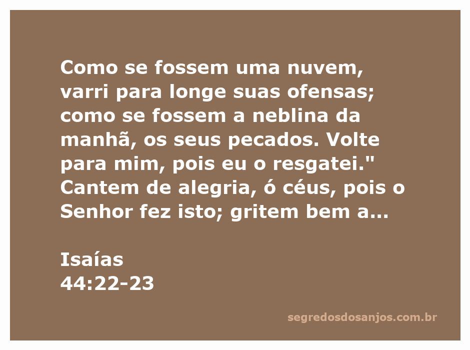 Imagem representando a passagem de Isaías 44:22-23, com elementos simbólicos de perdão e alegria, como nuvens e florestas.