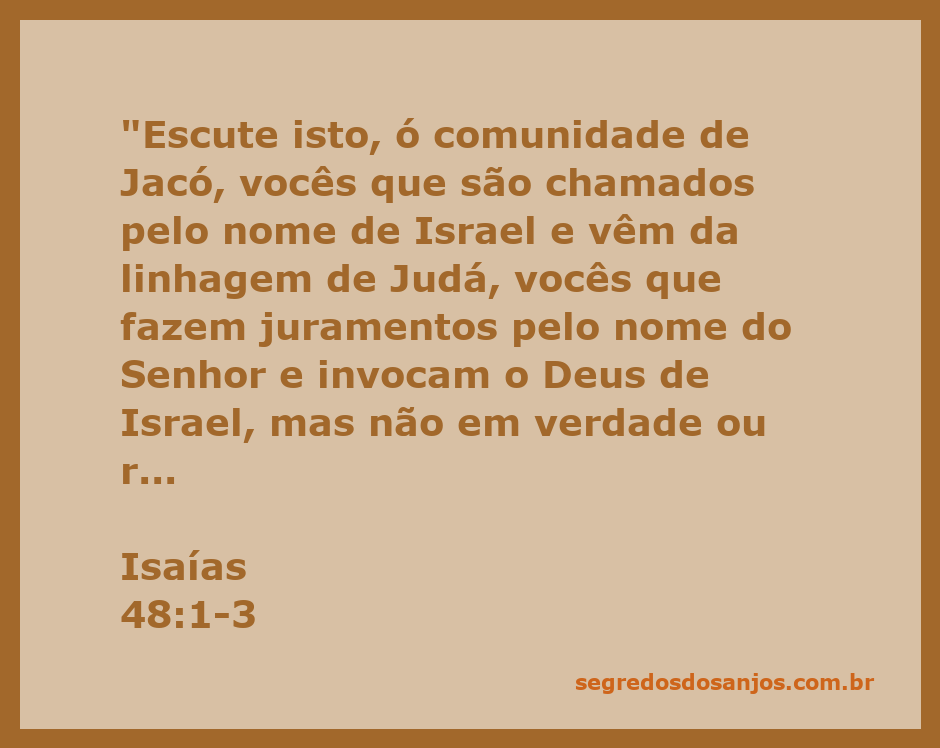 Ilustração de Isaías 48:1-3, destacando a comunidade de Jacó e sua relação com Deus.