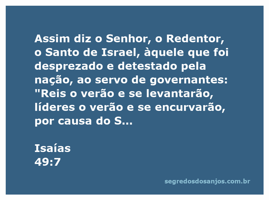 Imagem que ilustra o versículo de Isaías 49:7, destacando a mensagem de redenção e honra aos desprezados.