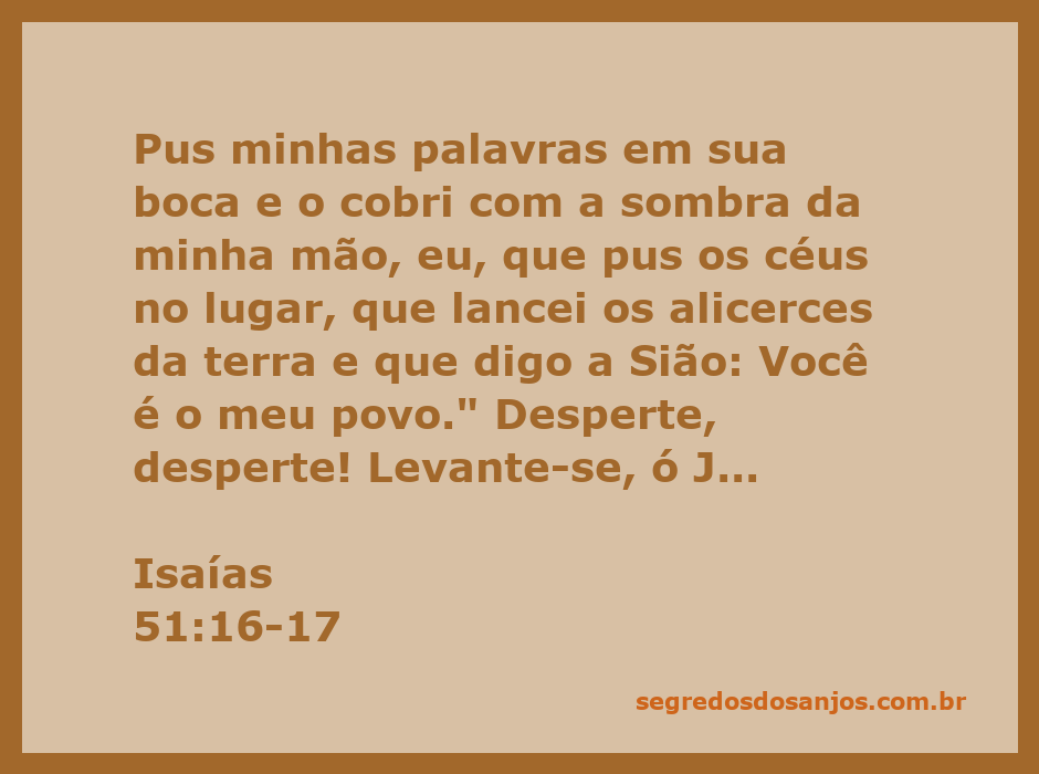 Imagem representativa de Isaías 51:16-17, mostrando a relação entre Deus e Seu povo, com Jerusalém em destaque.