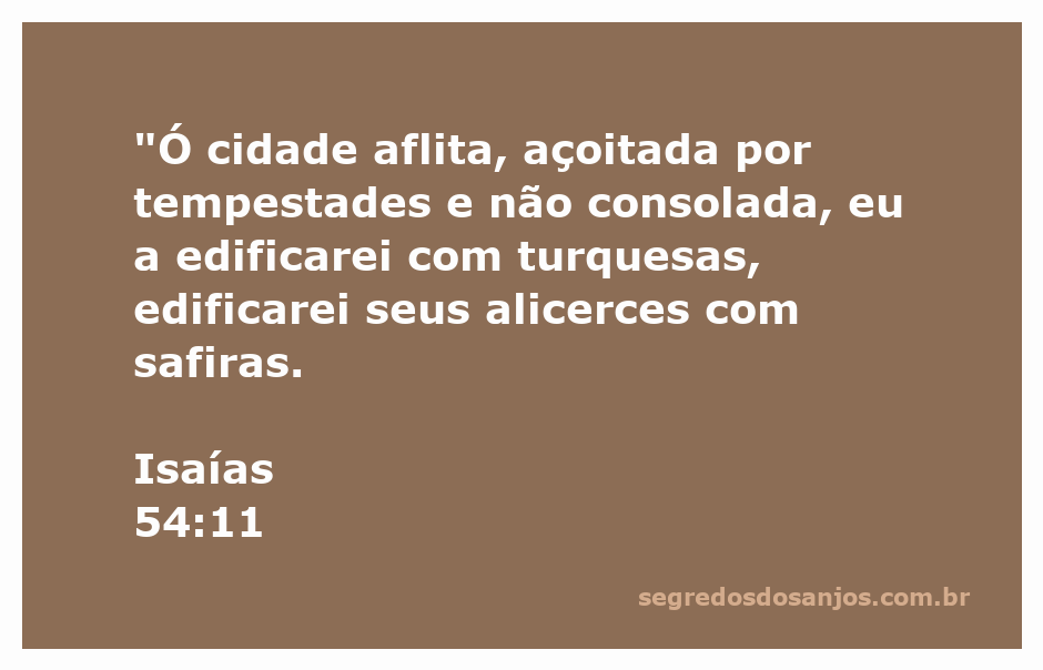 Ilustração da cidade de Isaías 54:11, representando uma cidade aflita sendo restaurada com turquesas e safiras.