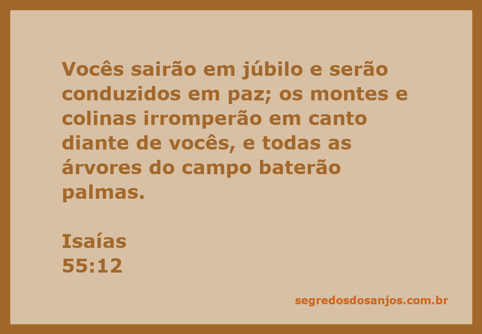 Paisagem serena com montanhas e árvores, simbolizando a alegria e paz mencionadas em Isaías 55:12.