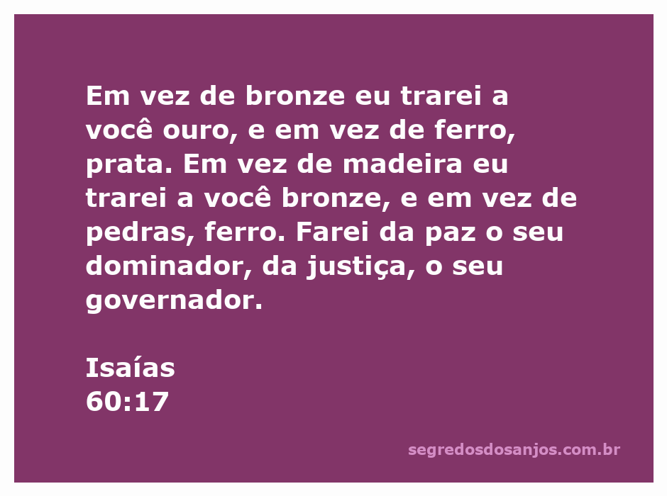 Imagem ilustrativa que representa Isaías 60:17, mostrando a transição de metais preciosos e a promessa de paz e justiça.