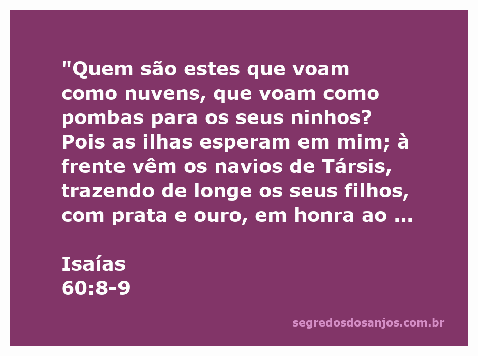 Imagem simbólica de nuvens e pombas voando, representando a passagem de Isaías 60:8-9 sobre a vinda de nações e tribos em honra ao Senhor.
