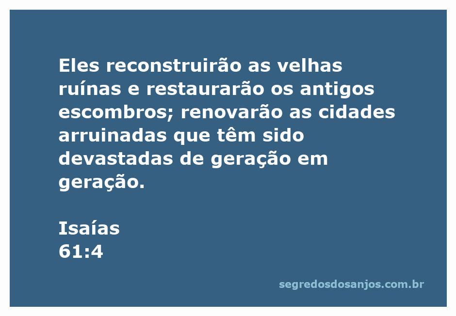 Ilustração de pessoas reconstruindo ruínas antigas, simbolizando a restauração e renovação mencionadas em Isaías 61:4.