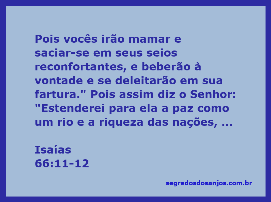 Ilustração da passagem de Isaías 66:11-12, representando conforto e abundância, com imagens de amamentação e um rio de paz.