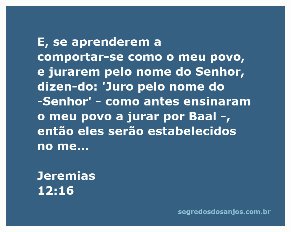 Ilustração da passagem de Jeremias 12:16, destacando a importância de se comportar como o povo de Deus e jurar pelo Seu nome.