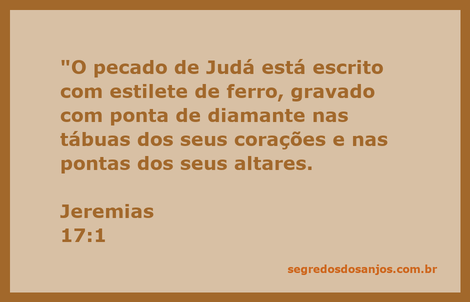 Imagem que ilustra Jeremias 17:1, representando o pecado de Judá gravado nos corações e altares.