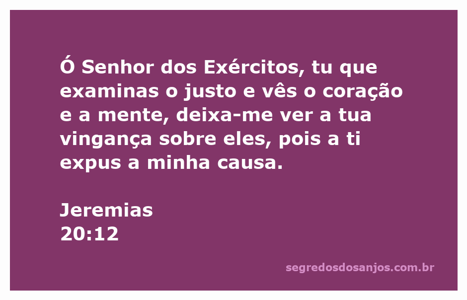 Versículo de Jeremias 20:12 destacando a justiça de Deus e a súplica do profeta.