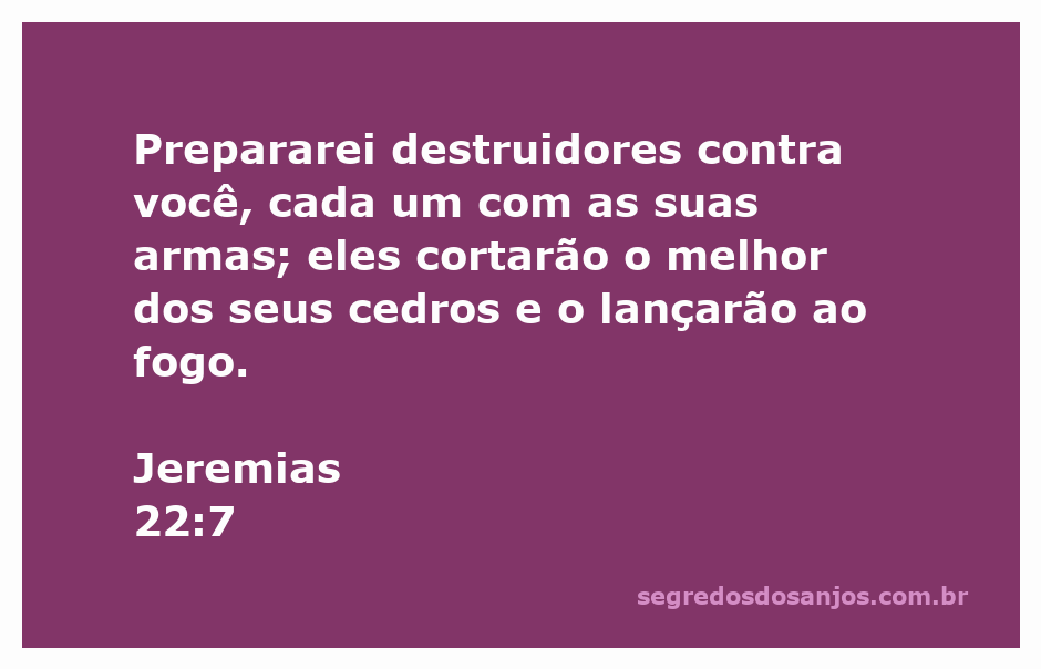 Ilustração de destruidores cortando cedros, representando a passagem Jeremias 22:7 da Bíblia.