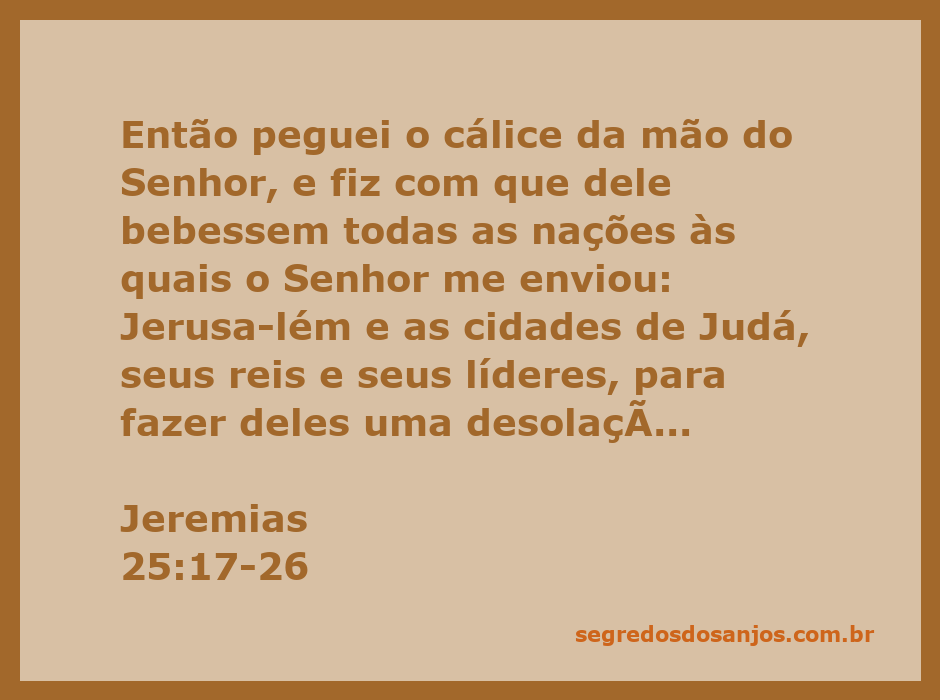 Representação do cálice do Senhor sendo oferecido a várias nações, simbolizando juízo e desolação conforme descrito em Jeremias 25:17-26.