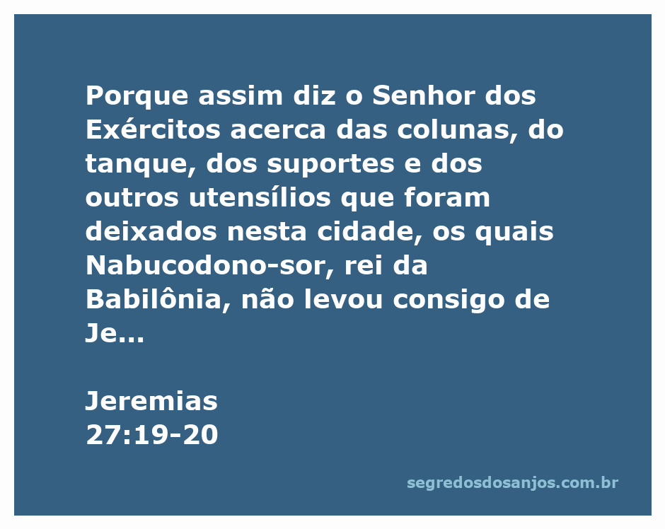 Imagem representativa de Jeremias 27:19-20, destacando os utensílios deixados em Jerusalém após o exílio.