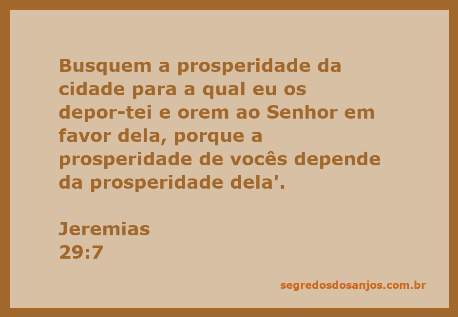 Imagem inspiradora com o versículo Jeremias 29:7 sobre prosperidade e oração pela cidade