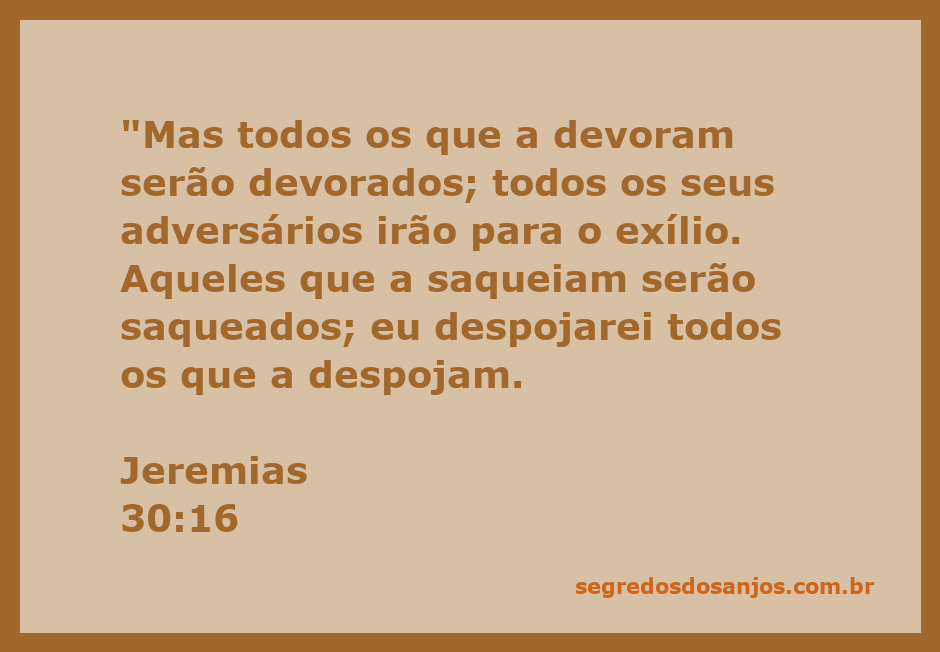 Versículo bíblico Jeremias 30:16 em destaque, refletindo a justiça divina.