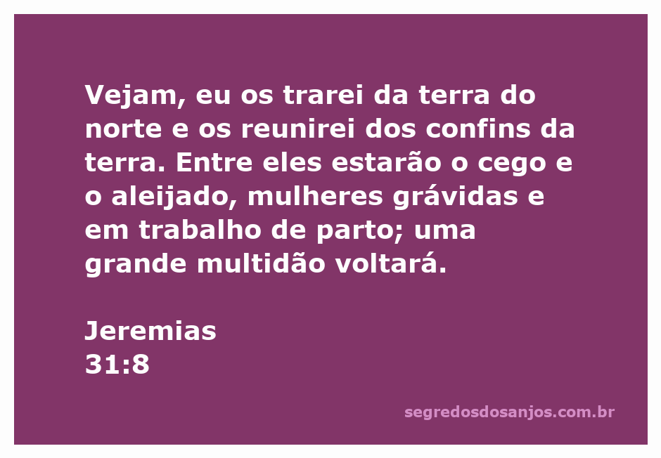 Ilustração da reunião de pessoas de diversas condições, incluindo cegos, aleijados e mulheres grávidas, simbolizando a promessa de Deus em Jeremias 31:8.