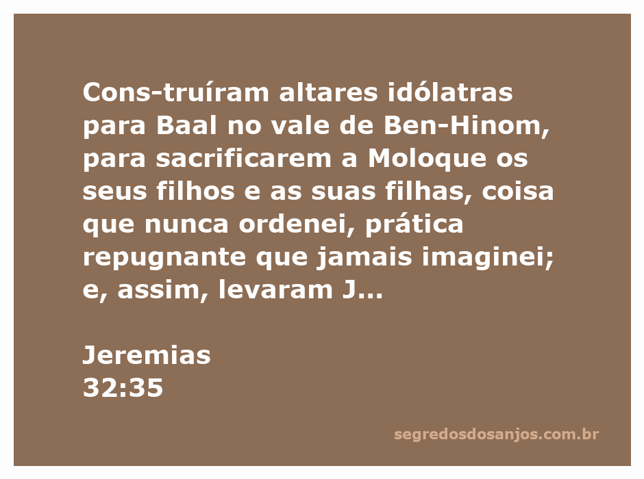 Ilustração dos altares idólatras no vale de Ben-Hinom, representando a adoração a Baal e o sacrifício a Moloque