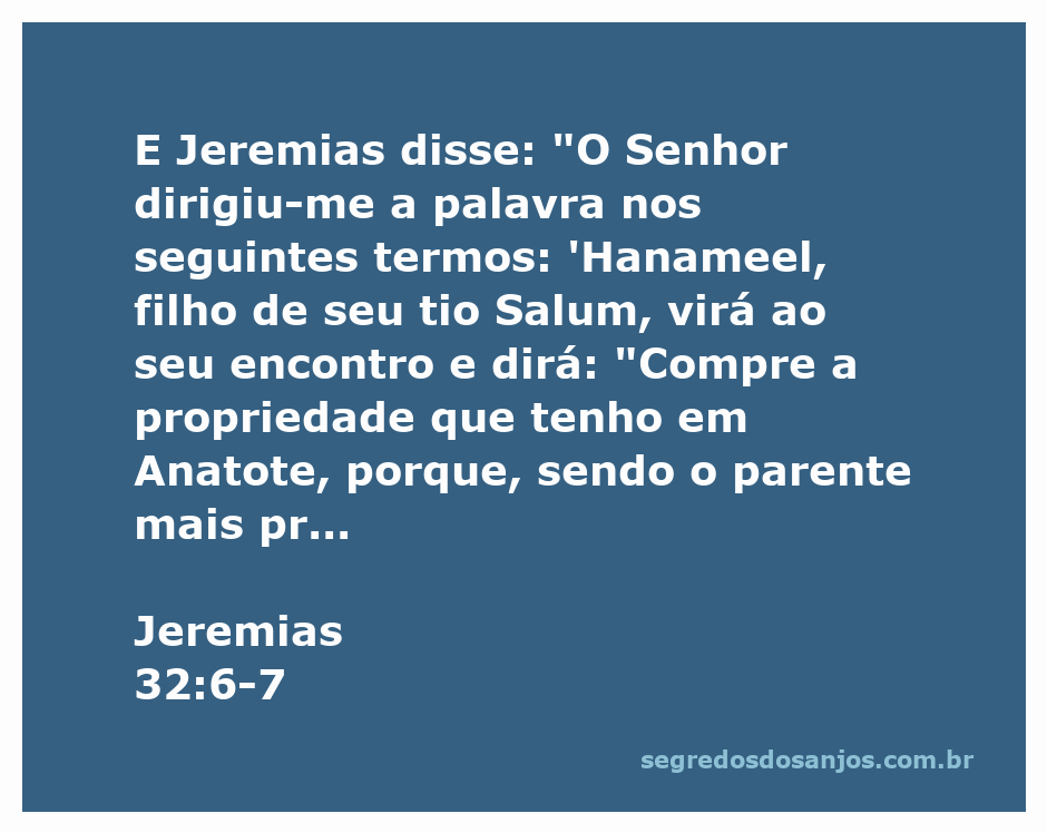 Imagem de Jeremias recebendo a mensagem de Deus sobre a compra da propriedade em Anatote.
