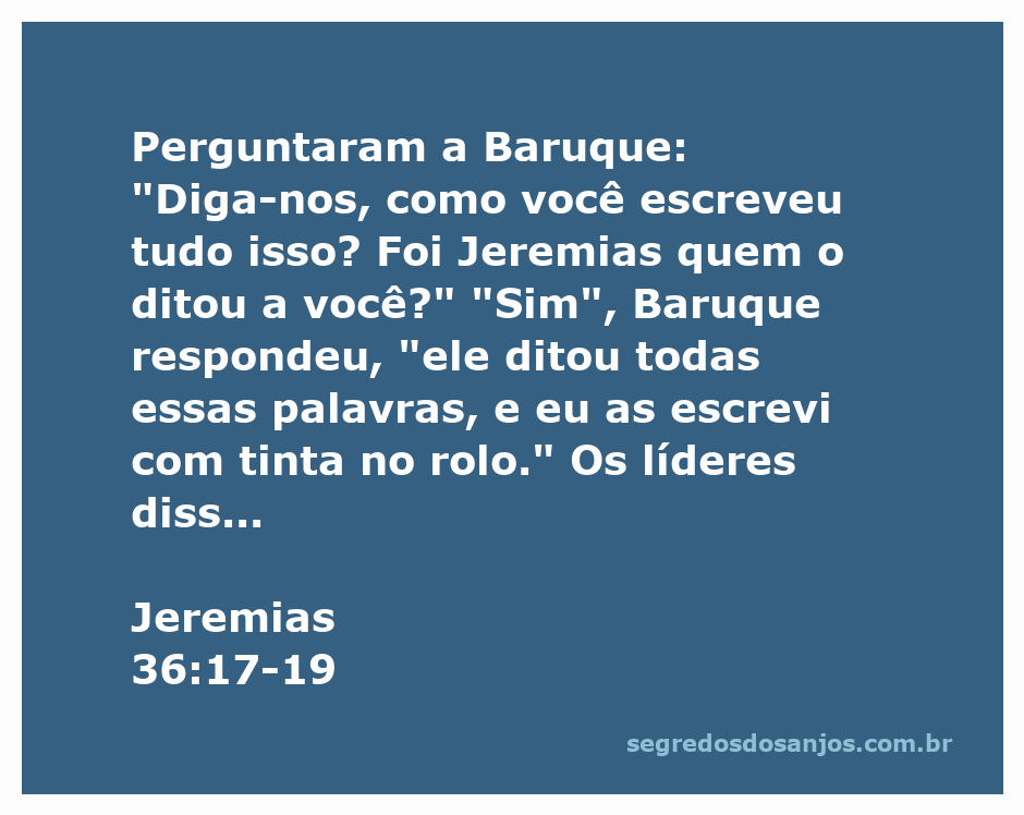 Baruque escrevendo as palavras de Jeremias em um rolo de papel, enquanto líderes questionam sua autoria.