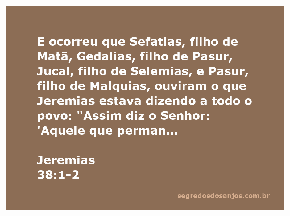 Ilustração do profeta Jeremias advertindo o povo sobre a destruição e a salvação ao se render aos babilônios conforme Jeremias 38:1-2.