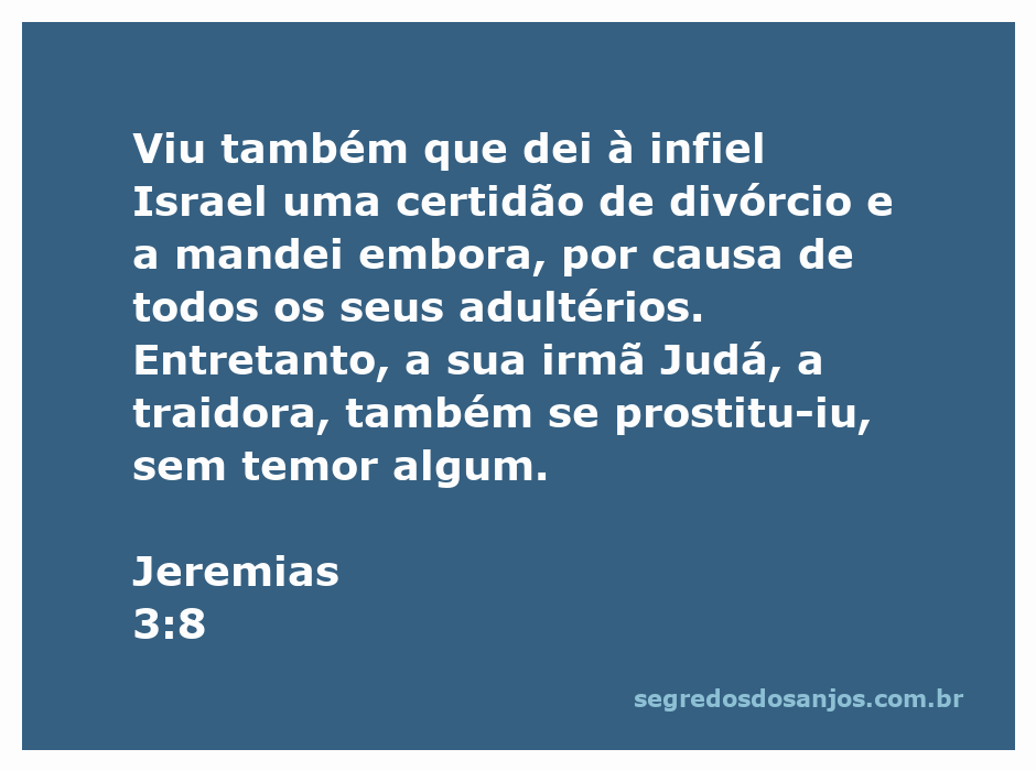 Imagem ilustrativa da passagem Jeremias 3:8, que fala sobre a infidelidade de Israel e Judá.