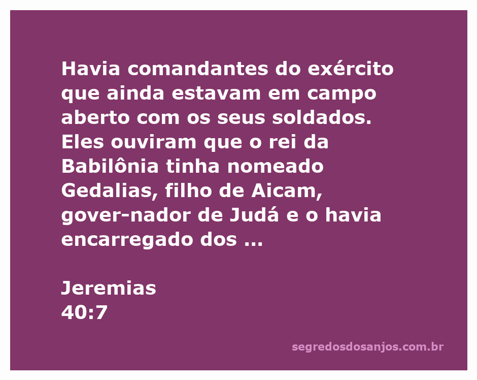 Comandantes do exército em campo aberto recebendo a notícia da nomeação de Gedalias como governador de Judá.