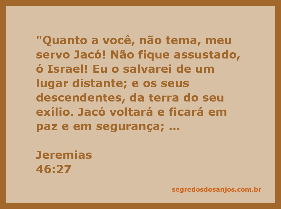 Ilustração do versículo Jeremias 46:27 mostrando a mensagem de esperança e segurança para Jacó e Israel.