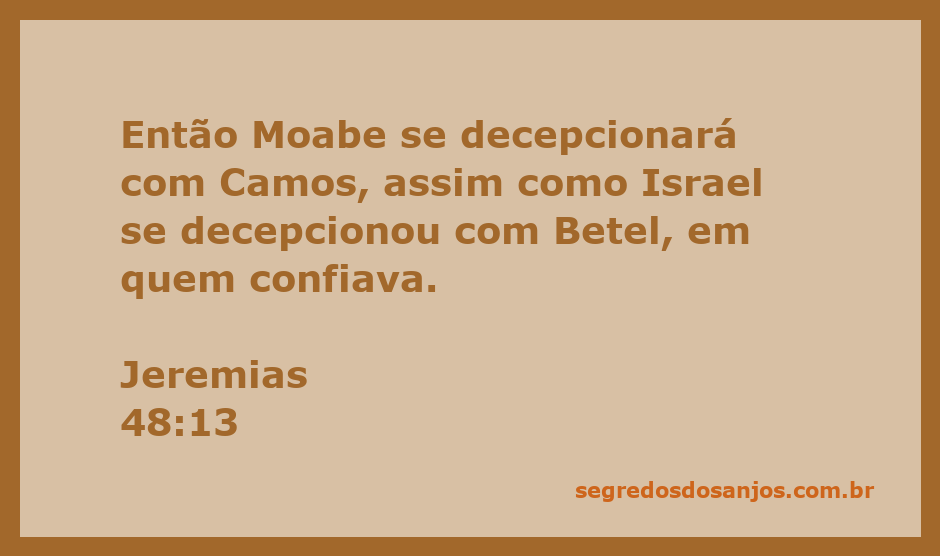 Ilustração do versículo Jeremias 48:13, mostrando a decepção de Moabe com Camos, comparada à decepção de Israel com Betel.