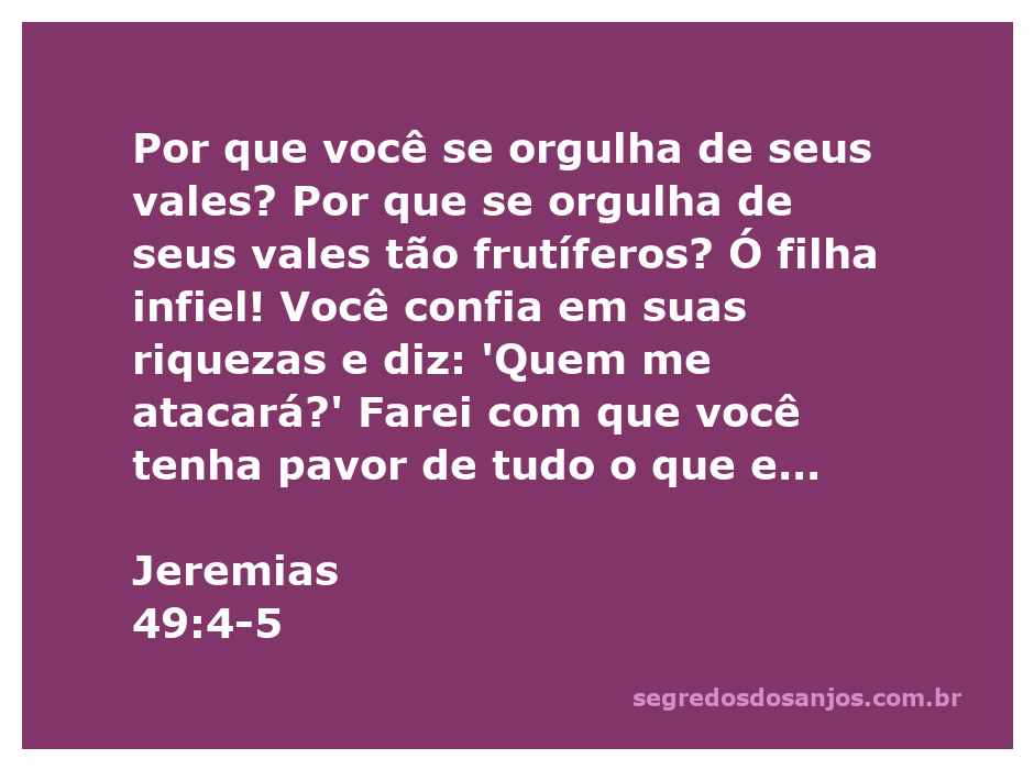 Imagem representando a reflexão sobre a passagem Jeremias 49:4-5, destacando a confiança nas riquezas e o orgulho dos vales frutíferos.