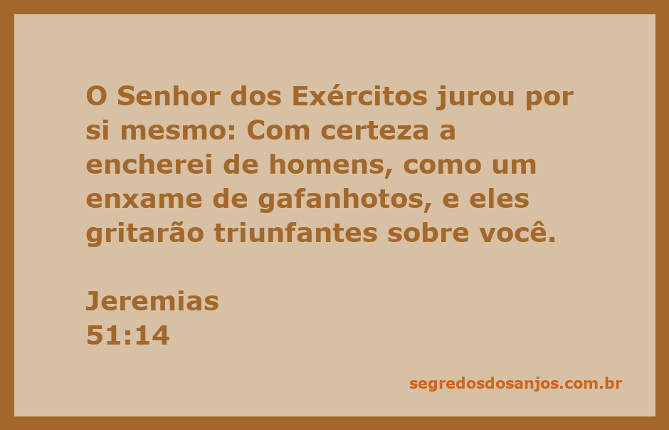 Ilustração do versículo Jeremias 51:14, mostrando o Senhor dos Exércitos e um enxame de gafanhotos simbolizando a força e a determinação.