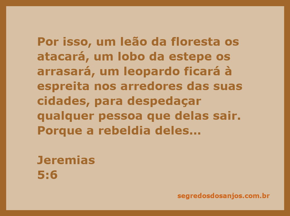 Imagem de um leão, um lobo e um leopardo simbolizando os perigos que cercam as cidades devido à rebeldia do povo, conforme Jeremias 5:6.