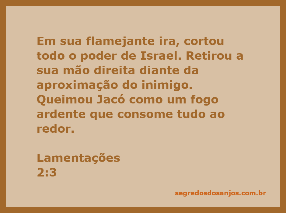Representação artística da ira de Deus em Lamentações 2:3, mostrando a destruição de Israel e a chama ardente consumindo Jacó.